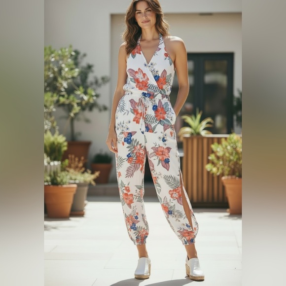 Mustard Seed Other - Mustard Seed white halter Jumpsuit in tropical flower